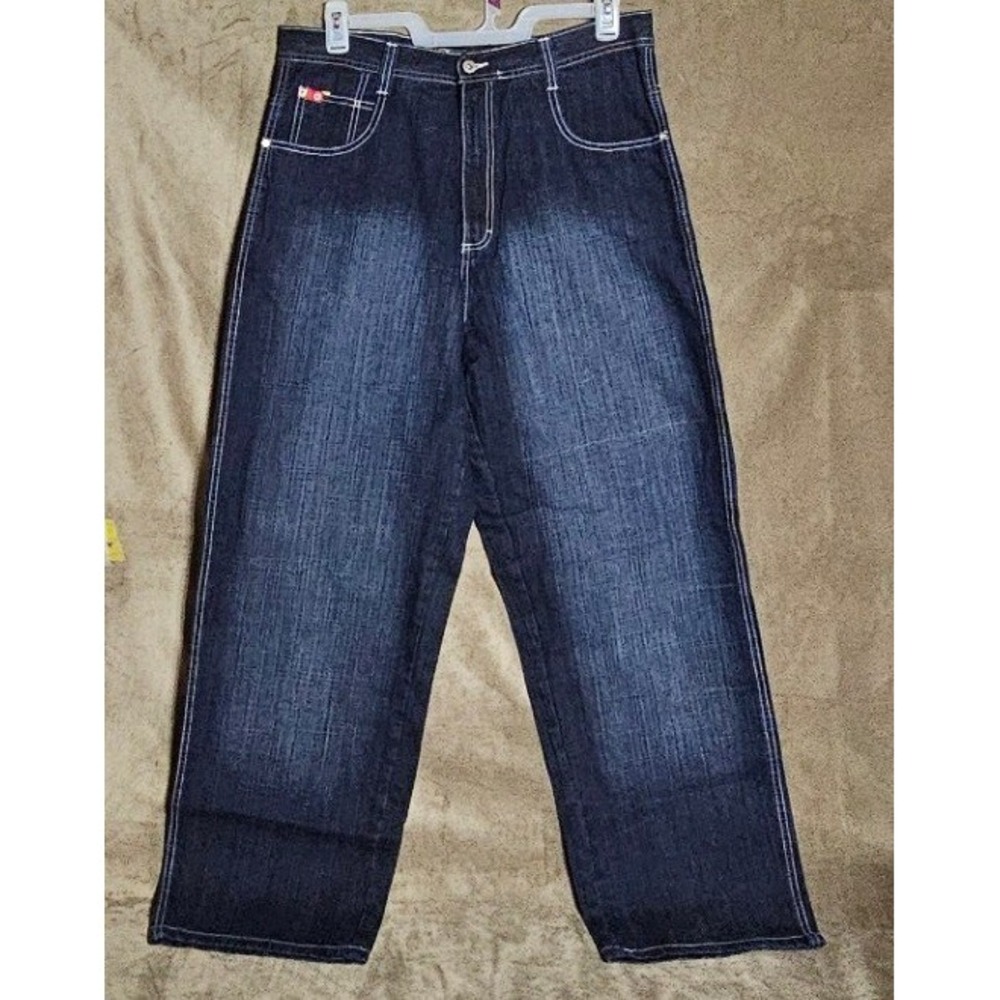 Y2K NWOT Vintage Southpole Mens Baggy Wide Leg Jeans Dark Wash 36x32